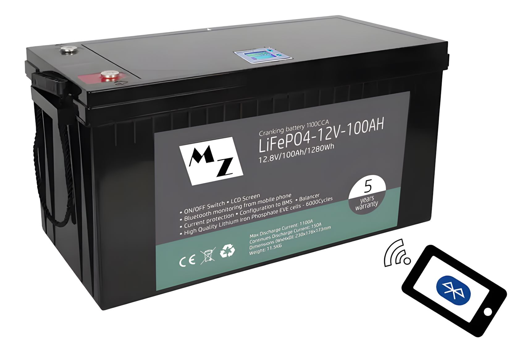 LiFePO4 1280Wh 12V 100Ah Crank